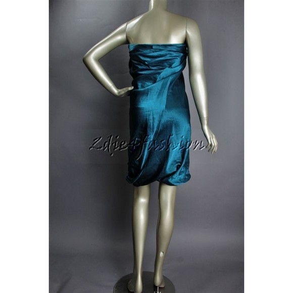 $2295 NWT DONNA KARAN Electric Teal Sateen Strapless Dress 6 - Picture 6 of 7
